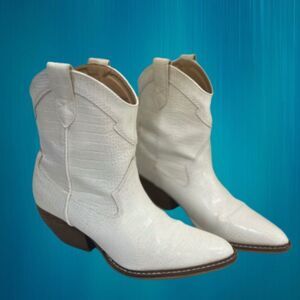 White Textured Leather Ankle Booties